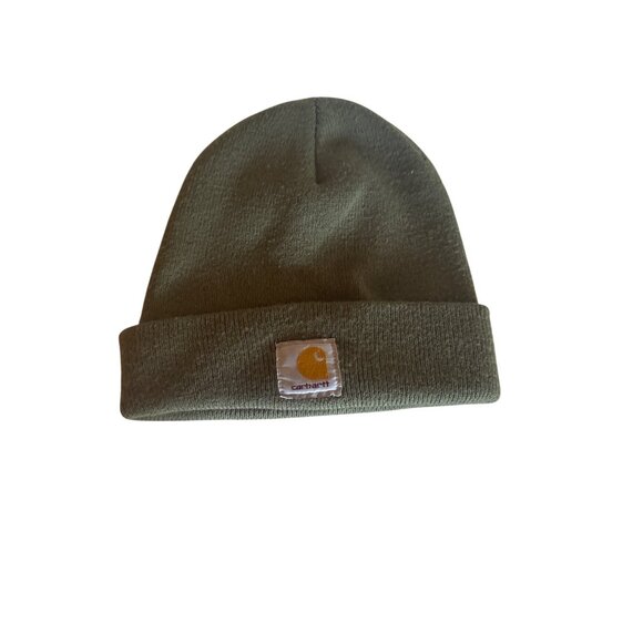 Carhartt Olive Green Acrylic Knit Beanie Hat Made In USA Unisex Warm Winter Acce - Picture 1 of 3